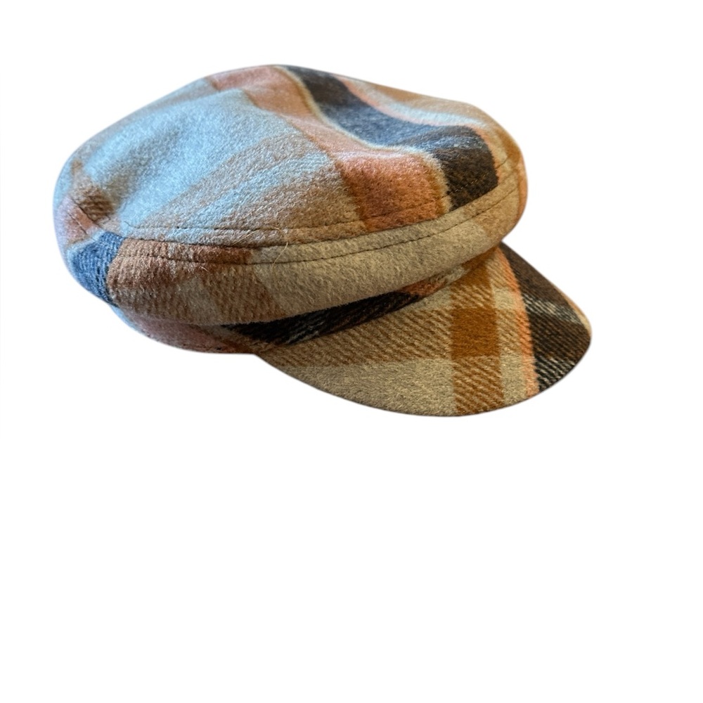 Frye Plaid Wool Blend Newsboy Cap Pink Cream S/M